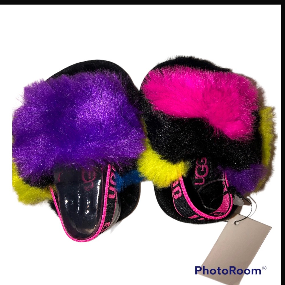 UGG Kids Sandals with Purple, Pink, and Yellow Fur